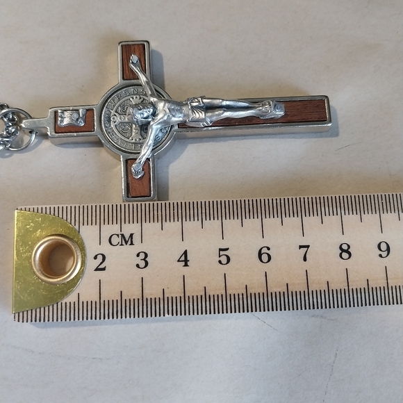 Silver & Brown Crucifix Pendant Necklace - Picture 5 of 10